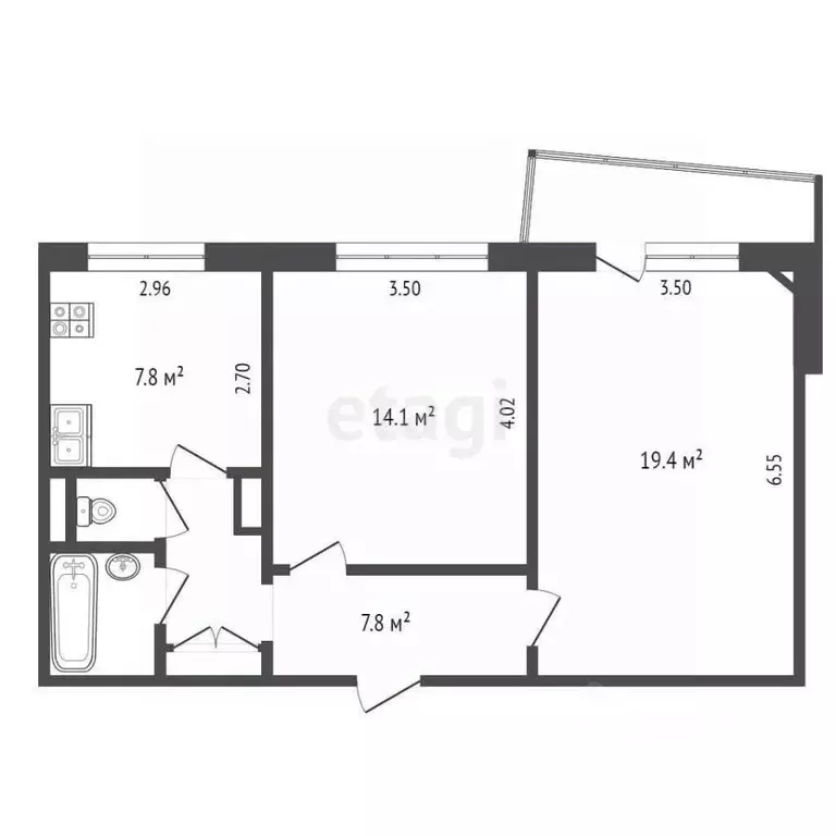 2-к кв. Омская область, Омск ул. Химиков, 18 (53.2 м) - Фото 1