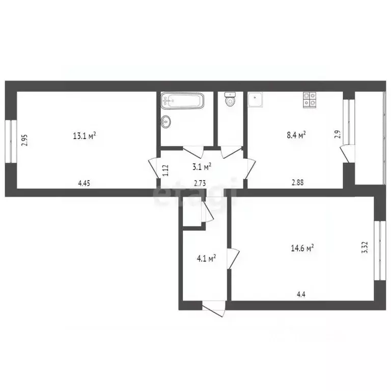 2-к кв. Саратовская область, Балашов ул. Калинина, 58 (47.8 м) - Фото 1