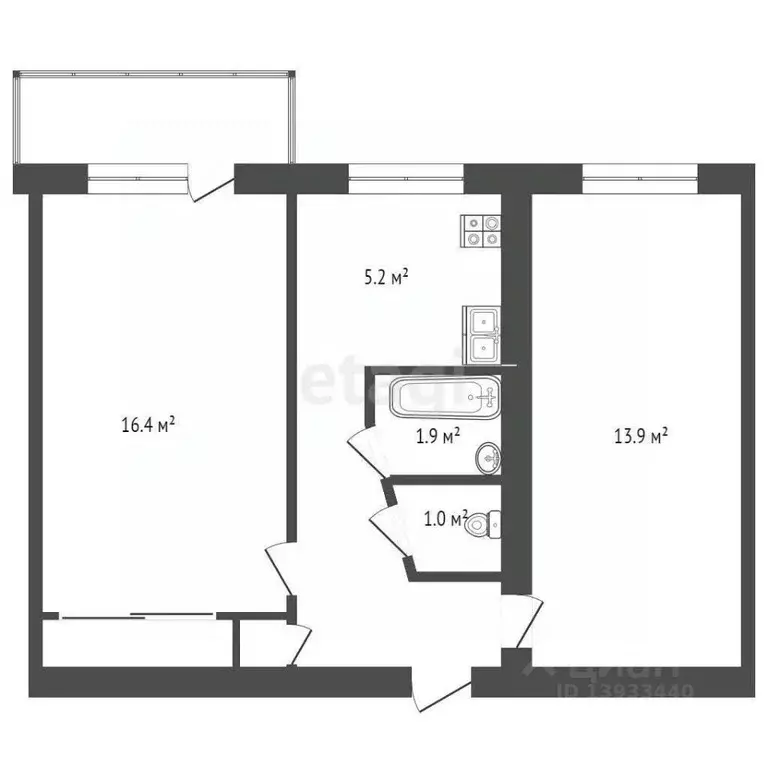 2-к кв. Тюменская область, Тюмень проезд Геологоразведчиков, 16 (43.6 ... - Фото 2