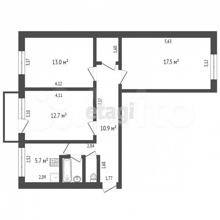 3-к. квартира, 60 м, 1/5 эт. - Фото 0