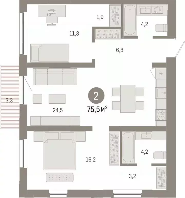 2-к кв. Новосибирская область, Новосибирск Большевистская ул., с49 ... - Фото 0