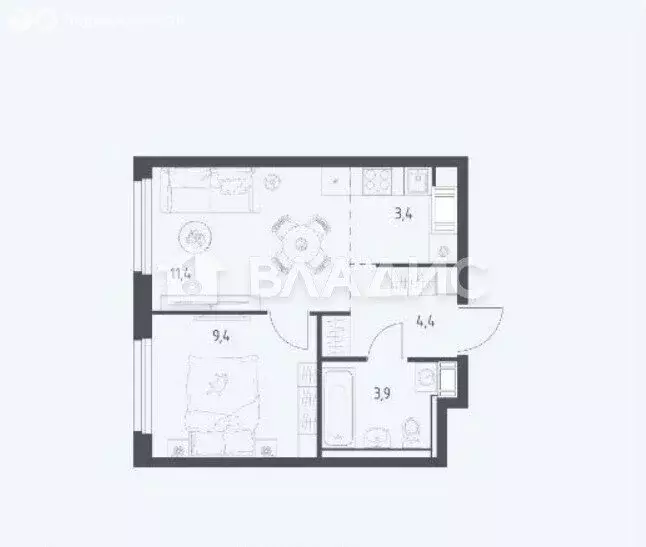 2-комнатная квартира: Мытищи, 1-й Стрелковый переулок, 5 (32.5 м) - Фото 1