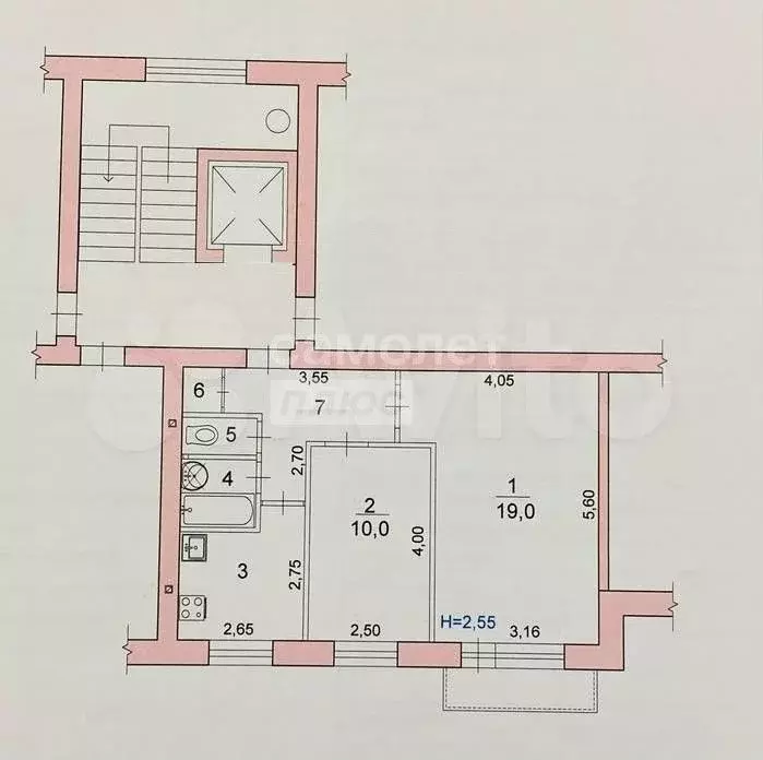 2-к. квартира, 45,8 м, 7/9 эт. - Фото 0
