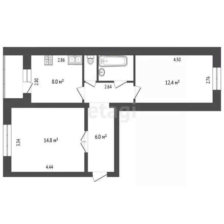 2-к кв. Марий Эл, Звенигово ул. Гагарина, 78 (48.3 м) - Фото 1