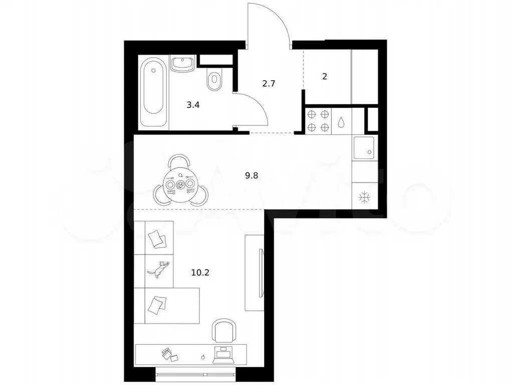 Квартира-студия, 28,1 м, 2/32 эт. - Фото 0