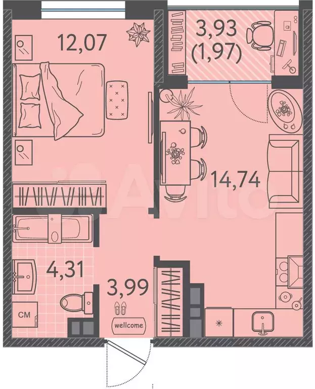 1-к. квартира, 37,1 м, 7/9 эт. - Фото 0