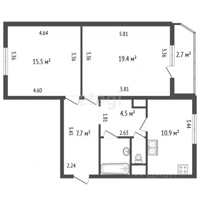 2-к кв. Санкт-Петербург Мебельная ул., 45к2Д (61.4 м) - Фото 2