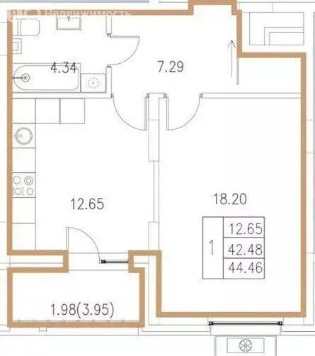 1-комнатная квартира: Казань, улица Ярдем, 3 (42.5 м) - Фото 1