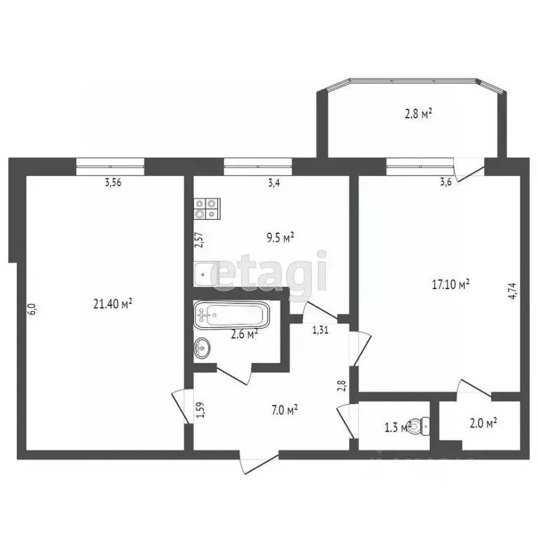 2-к кв. Ямало-Ненецкий АО, Новый Уренгой Юбилейный мкр, 2/5А (60.4 м) - Фото 2
