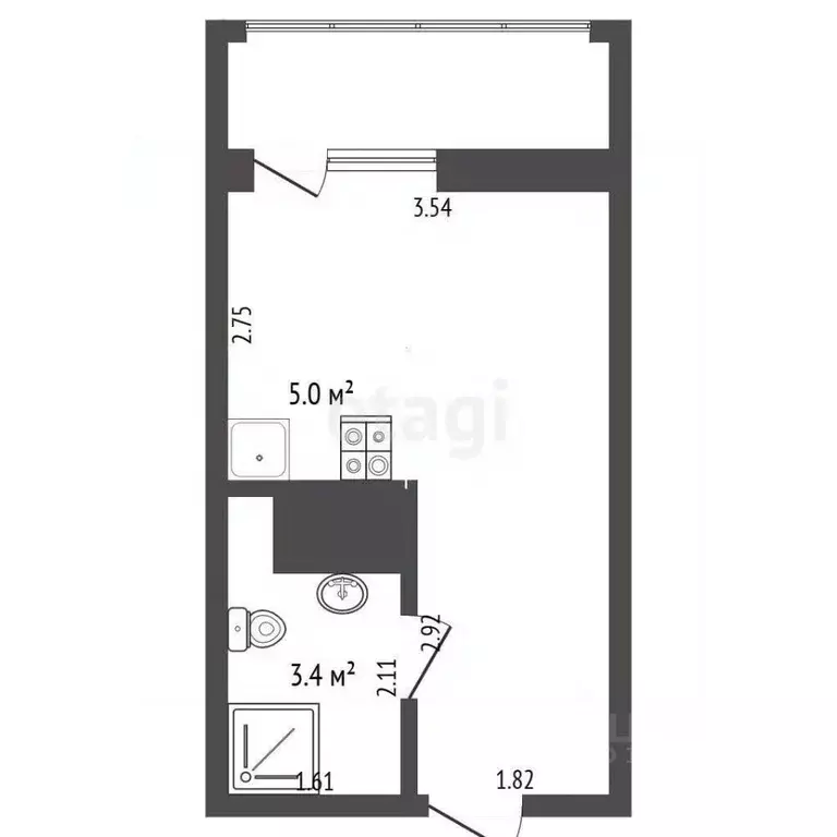 Студия Тюменская область, Тюмень ул. Краснооктябрьская, 16 (18.7 м) - Фото 2