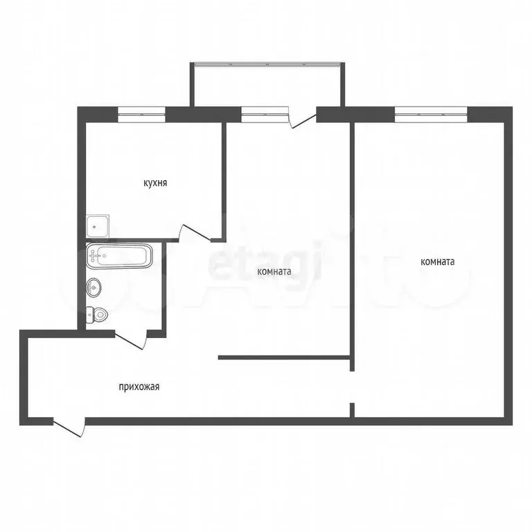 2-к. квартира, 46,6 м, 4/4 эт. - Фото 0