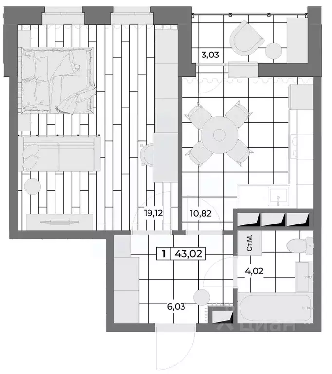 1-к кв. Орловская область, Орел Мясокомбинат мкр,  (41.51 м) - Фото 0