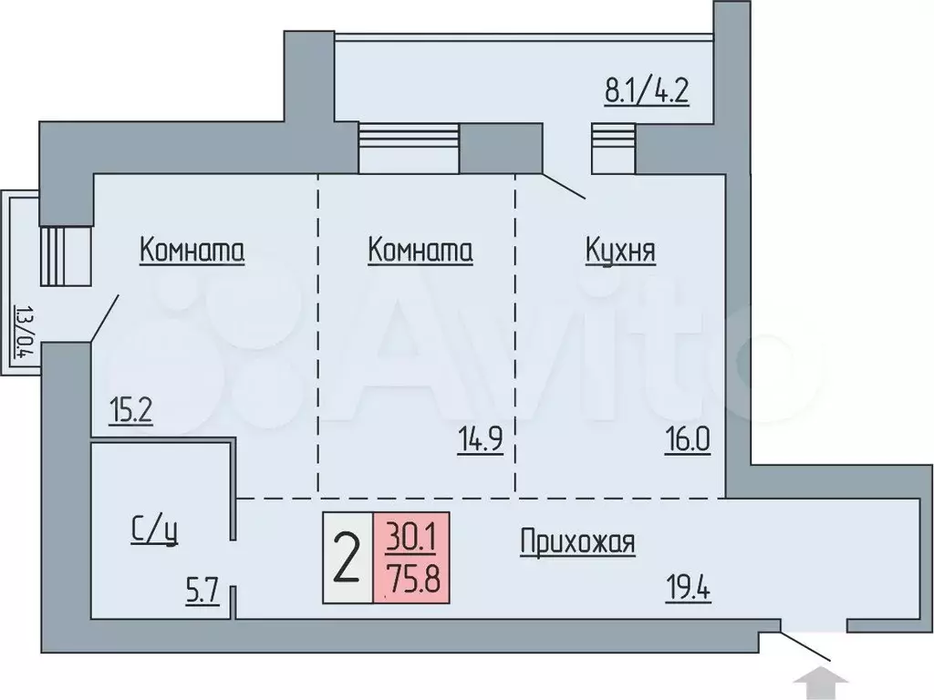 2-к. квартира, 75,8 м, 8/17 эт. - Фото 0