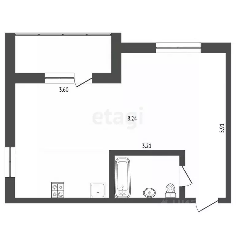 Студия Тюменская область, Тюмень Харьковская ул., 66 (44.1 м) - Фото 1