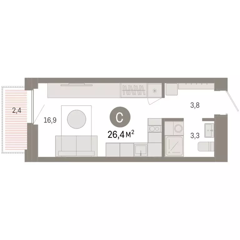Квартира-студия: Тюмень, Мысовская улица, 26к2 (26.36 м) - Фото 1