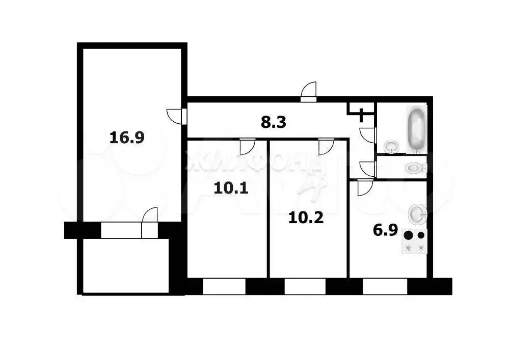 3-к. квартира, 60 м, 1/10 эт. - Фото 0