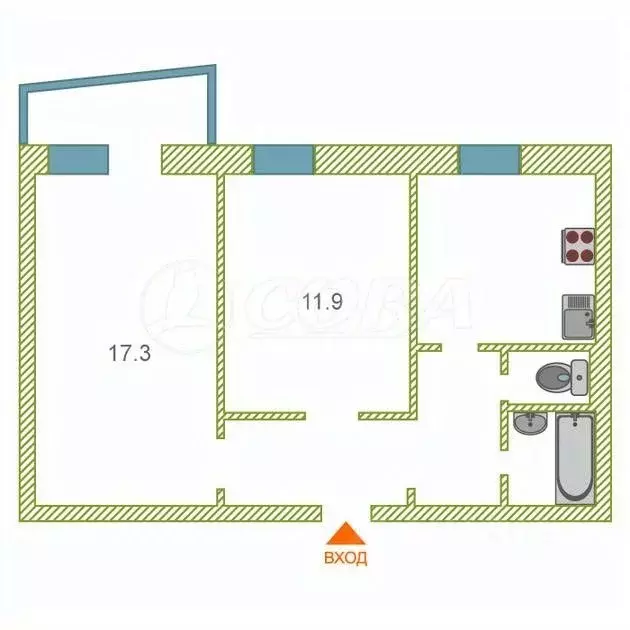 2-к кв. Тюменская область, Тюмень Профсоюзная ул., 30 (51.0 м) - Фото 2