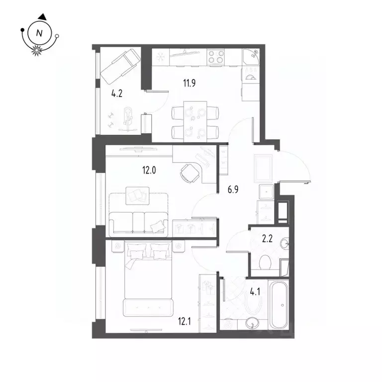 2-к кв. омская область, омск зеленая река мкр, 1 (51.3 м) - Фото 0