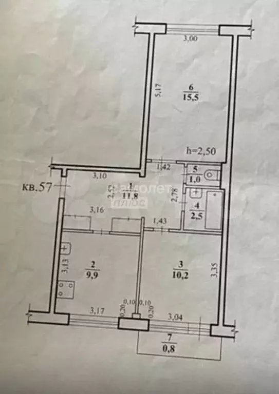 2-к. квартира, 50,9 м, 4/5 эт. - Фото 0