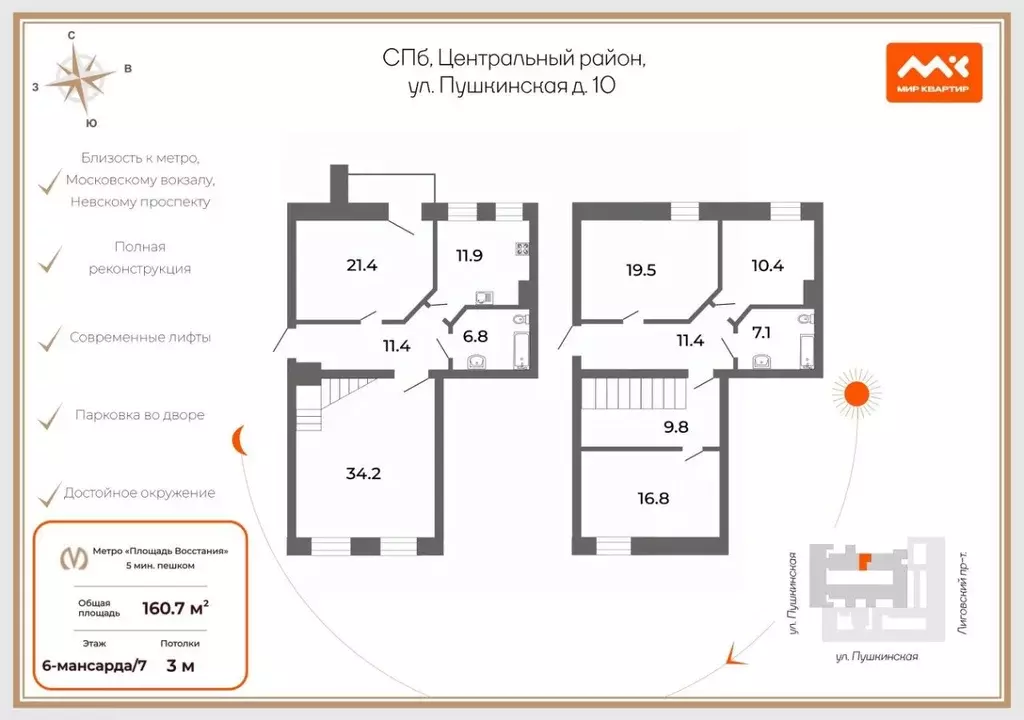 5-к кв. Санкт-Петербург Пушкинская ул., 10 (160.7 м) - Фото 2