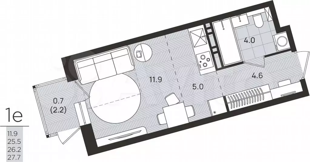 Квартира-студия, 26,2 м, 3/8 эт. - Фото 0