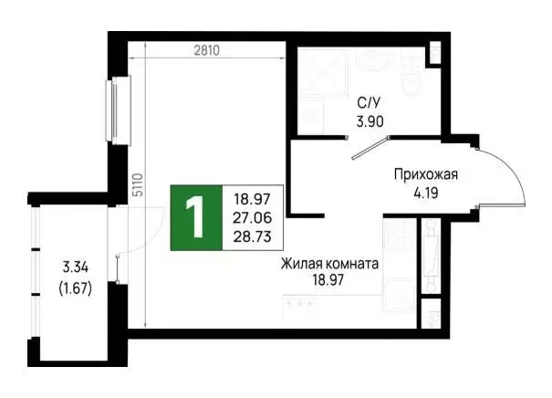 1-комнатная квартира: Новосаратовка, ЖК Имена (30 м) - Фото 0