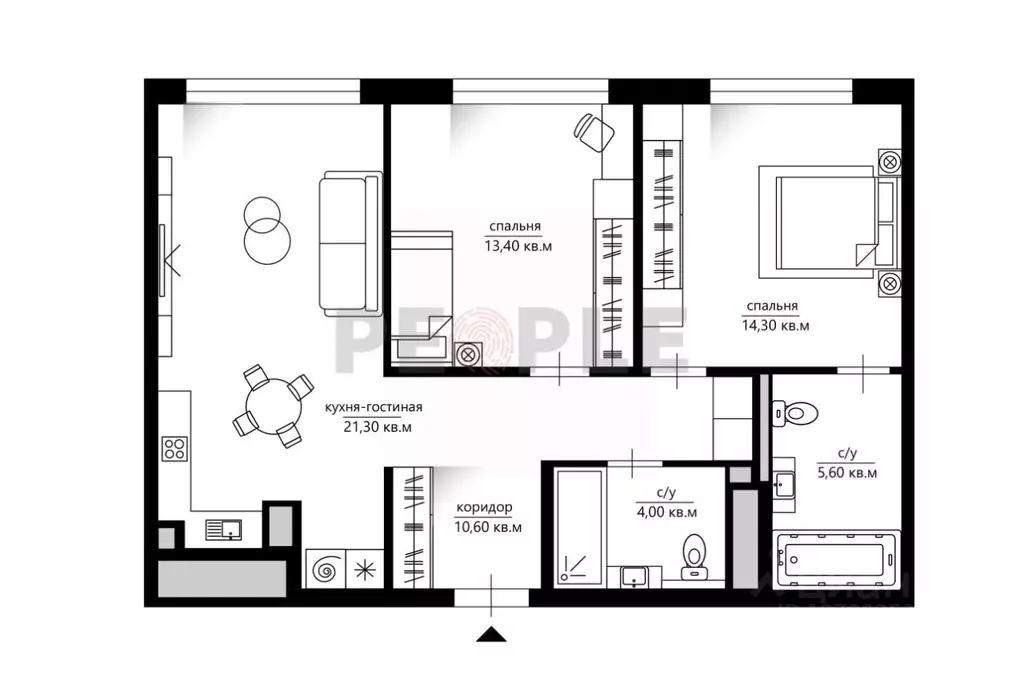 3-к кв. Москва Жилой комплекс остров, 5-й кв-л, 2 (70.0 м) - Фото 2