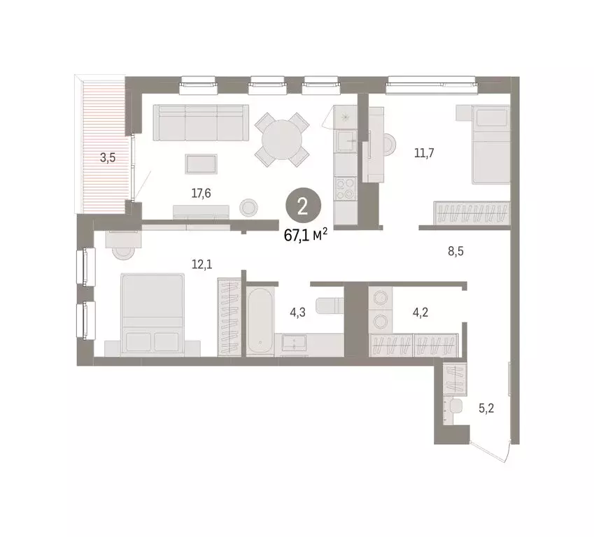 2-комнатная квартира: Челябинская область, Сосновский муниципальный ... - Фото 2