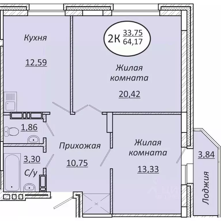 2-к кв. Новосибирская область, Новосибирск  (64.17 м) - Фото 0