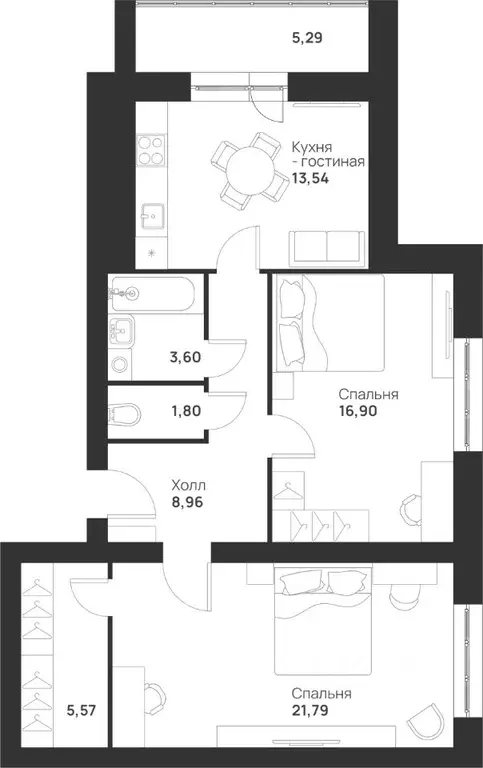 2-к кв. Тульская область, Тула ул. Героев России, 8 (77.45 м) - Фото 1