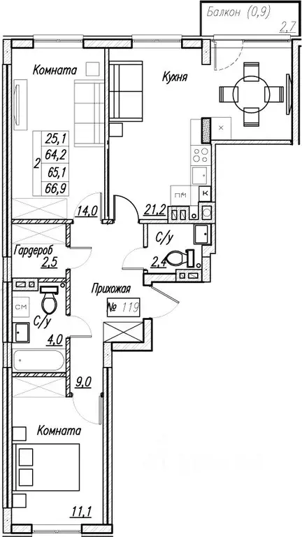 2-к кв. Калининградская область, Пионерский  (65.1 м) - Фото 1
