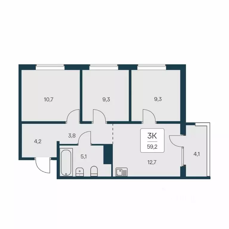 3-к кв. Новосибирская область, Новосибирск Игарская ул., 6 (59.2 м) - Фото 1