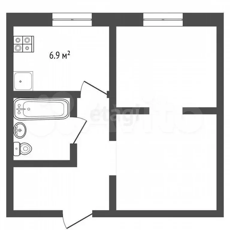 1-к. квартира, 31,6 м, 1/5 эт. - Фото 0