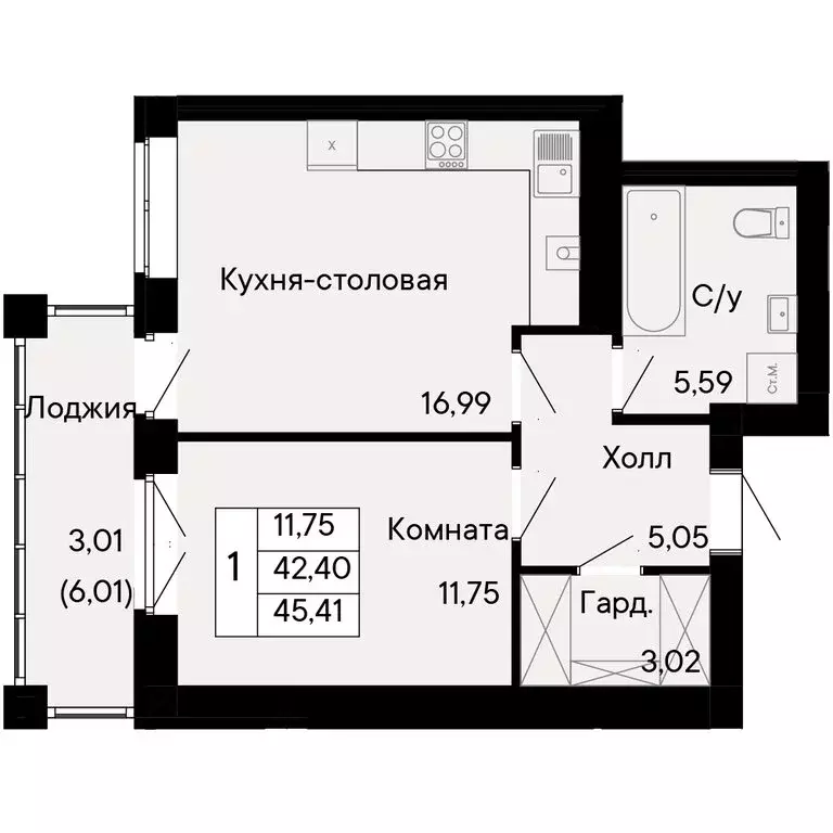 1-комнатная квартира: Ростов-на-Дону, Бориславский переулок, 47 (45.41 ... - Фото 0