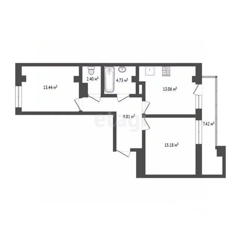 2-к кв. Тюменская область, Тюмень ул. Константина Посьета, 4к1 (58.0 ... - Фото 2