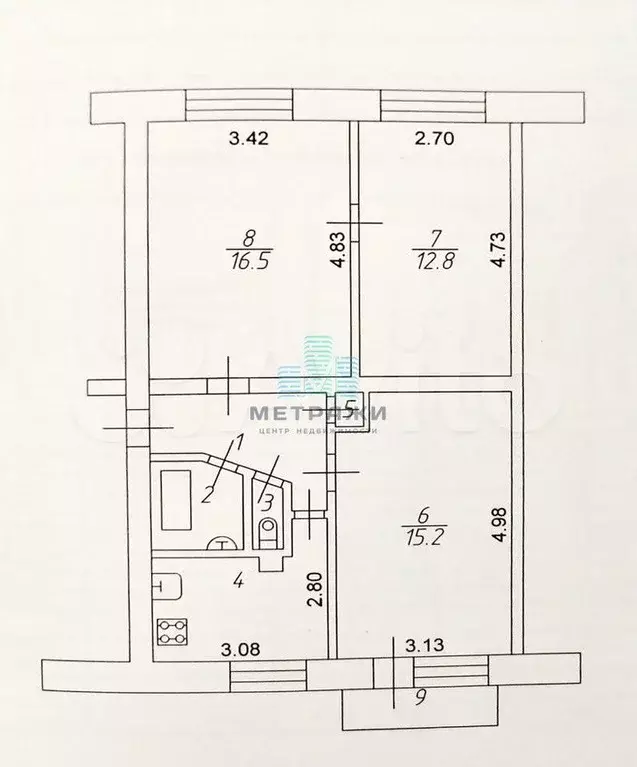 3-к. квартира, 59,6 м, 5/5 эт. - Фото 0