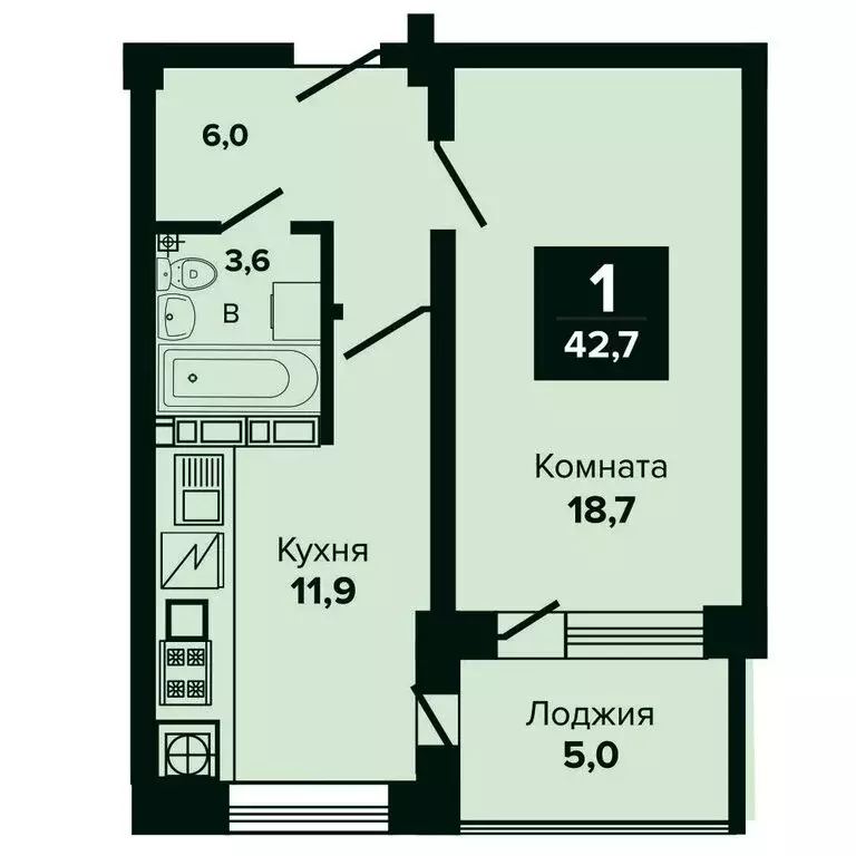 1-комнатная квартира: Ессентуки, Октябрьская улица, 8/6 (42.7 м) - Фото 1