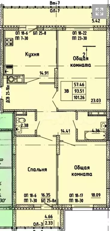 3-к. квартира, 101,3 м, 7/9 эт. - Фото 0