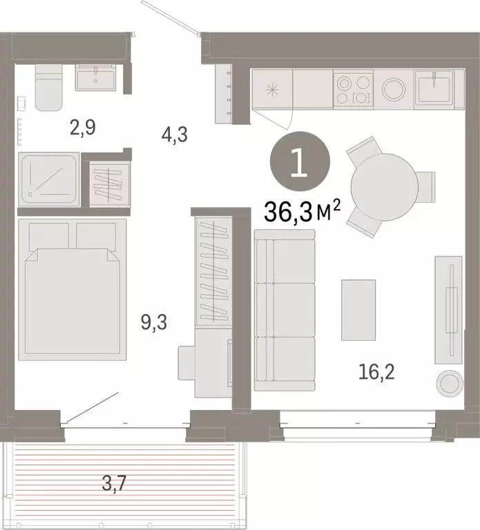 1-комнатная квартира: Тюмень, жилой комплекс На Минской (36.29 м) - Фото 1