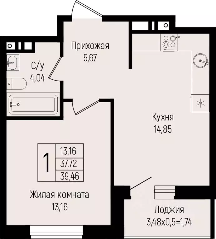 1-к кв. Краснодарский край, Краснодар ул. Михаила Барибана (39.46 м) - Фото 0