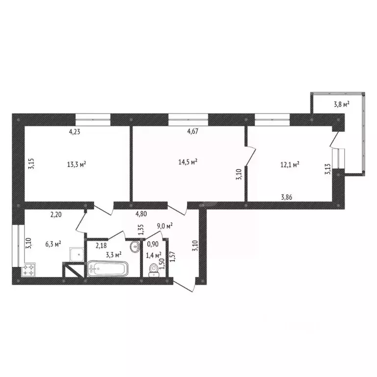 3-к кв. Башкортостан, Уфа ул. Мусы Джалиля, 6 (59.9 м) - Фото 1