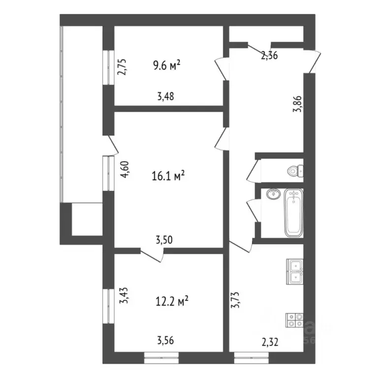 3-к кв. Тюменская область, Тюмень ул. Монтажников, 6 (64.8 м) - Фото 2
