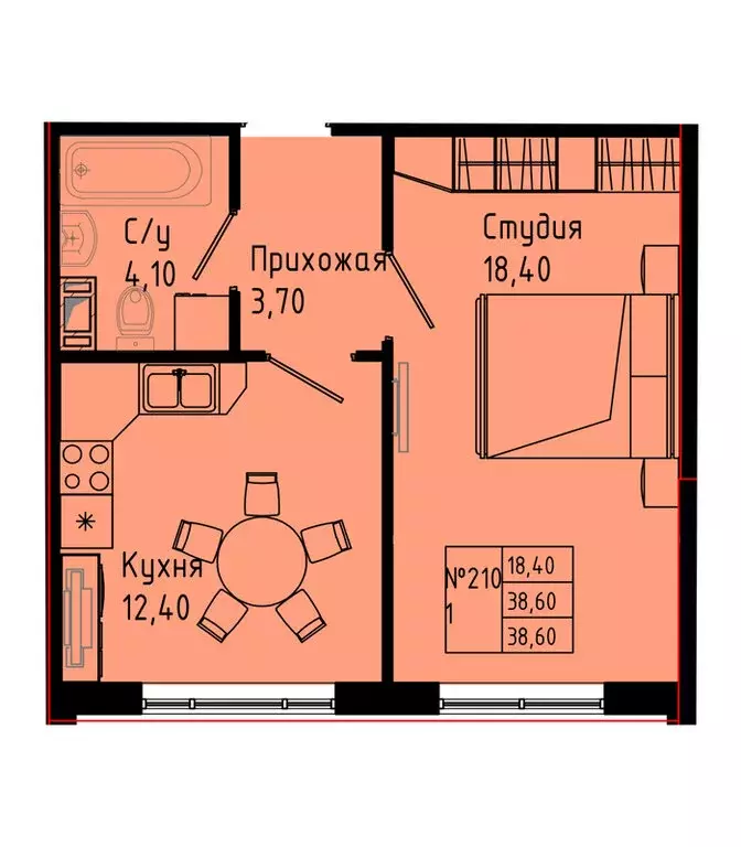 1-комнатная квартира: Коммунар, Железнодорожная улица, 41к2 (38.6 м) - Фото 1