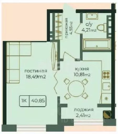 1-к кв. Дагестан, Каспийск просп. Акулиничева (40.85 м) - Фото 0