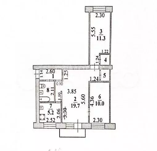 3-к. квартира, 54,9 м, 5/6 эт. - Фото 0