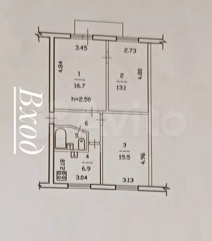 3-к. квартира, 59,6 м, 4/5 эт. - Фото 0