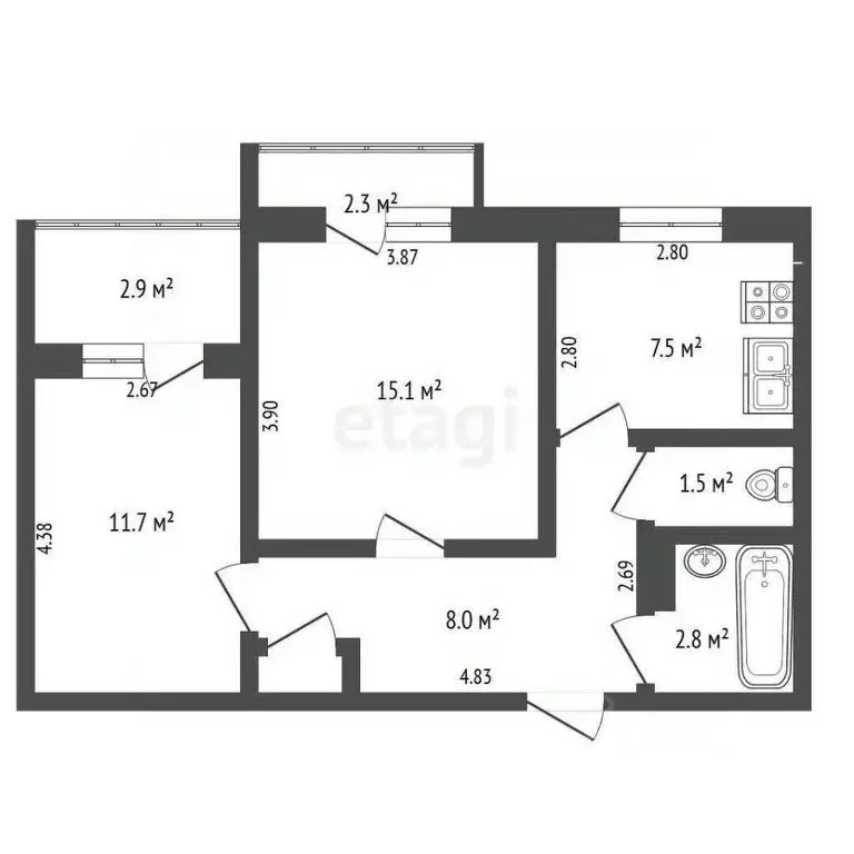 2-к кв. Крым, Евпатория ул. Чапаева (47.0 м) - Фото 2