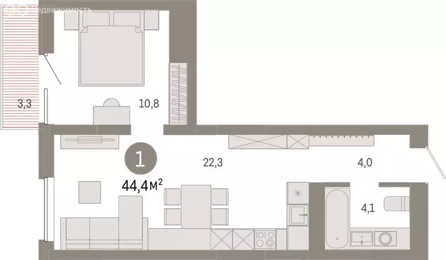 1-комнатная квартира: Екатеринбург, улица Войкова, 15 (44.39 м) - Фото 1