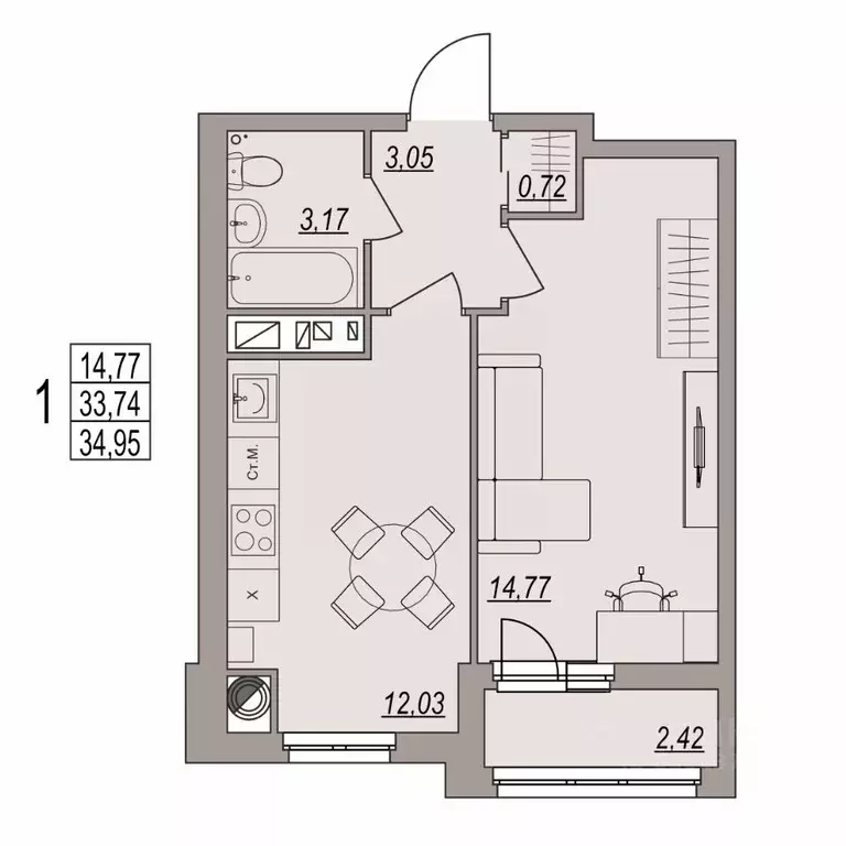 1-к кв. Волгоградская область, Волгоград ул. Дымченко, 9 (34.95 м) - Фото 0