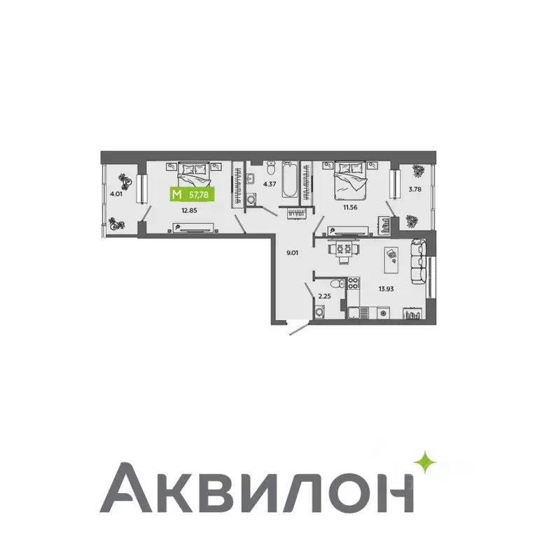2-к кв. Архангельская область, Северодвинск Аквилон Севен жилой ... - Фото 0